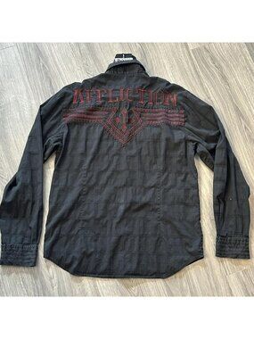 Affliction Black Premium Shirt Mens XL Black Embroidered Button Up Long Sleeve